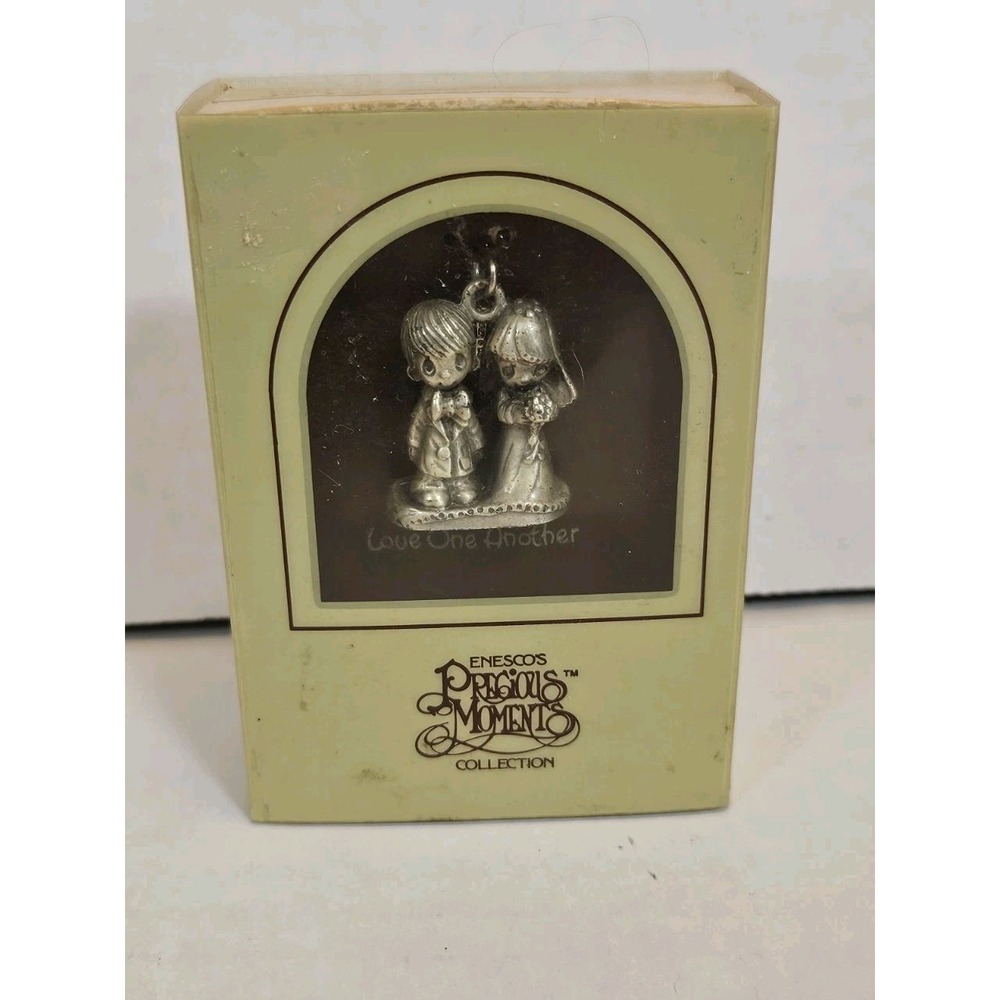 Vintage Precious Moments "Love One Another" Silverplate Bride & Groom Charm NOS